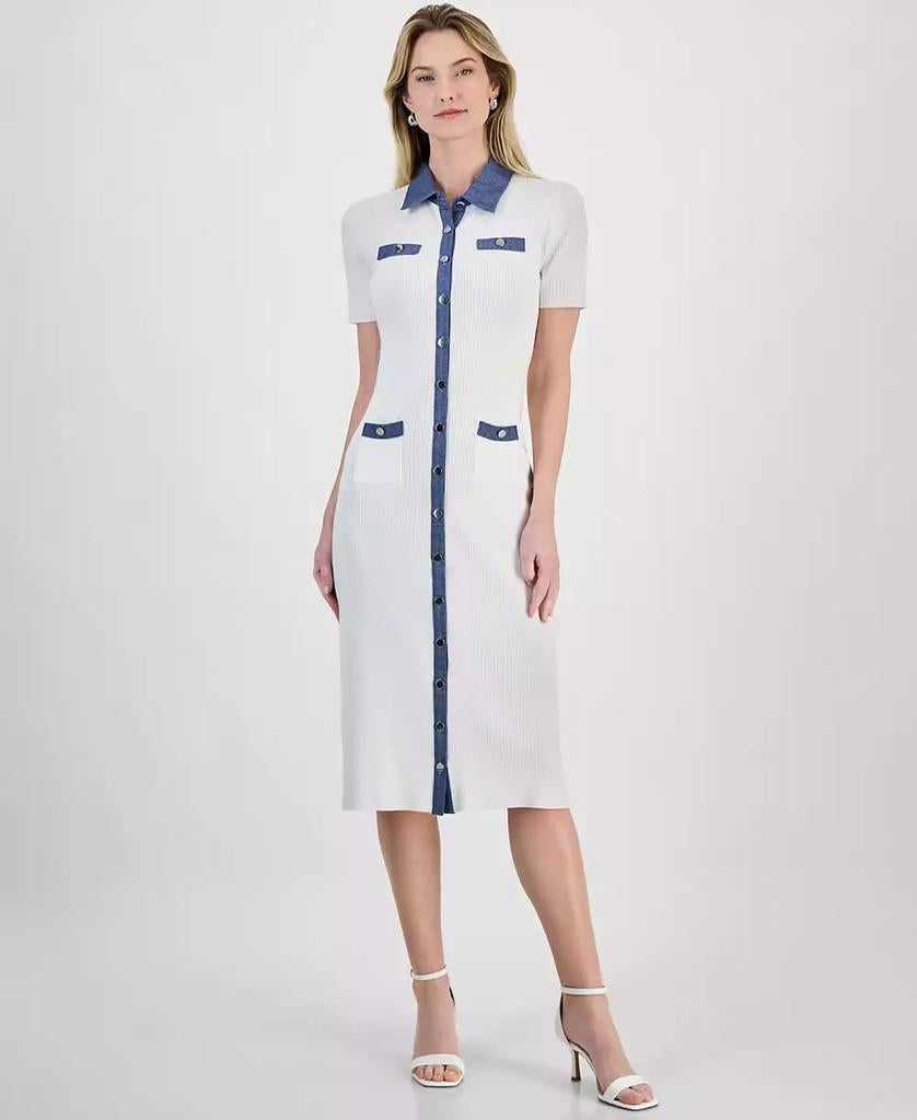 T Tahari Button Front Midi Dress
