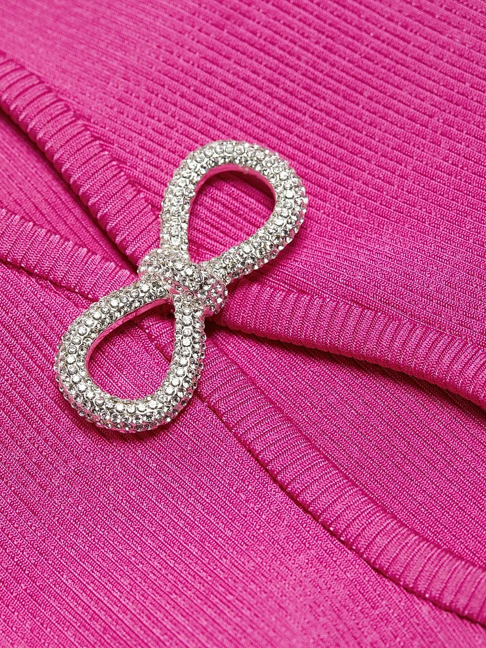 MACH & MACH Rib-Knit Crystal Bow Cut Out Minidress